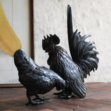 Load image into Gallery viewer, Antique Japanese Bronze Rooster &amp; Hen – Meiji-Era Poultry Pair
