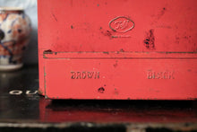Load image into Gallery viewer, Vintage Red Metal Shoe Cleaning Box – Industrial Wall-Mount Holder with Compartments
