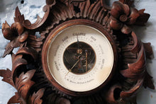 Load image into Gallery viewer, Antique Black Forest Barometer with Thermometer – Carved Wood Floral Design – Made in Germany
