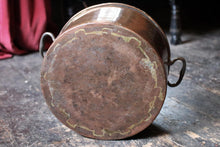 Load image into Gallery viewer, Large Antique Copper Pan with Riveted Handles – French Country Cookware, 11" Diameter
