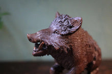 Load image into Gallery viewer, Antique Black Forest Hand Carved Wood Boar – Folk Art Animal Sculpture, 8&quot; Long
