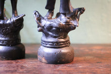 Load image into Gallery viewer, Antique Spelter Farmer &amp; Shepherdess Figurines – Rustic Pair with Patina and Character
