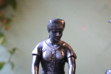 Load image into Gallery viewer, Antique Spelter Farmer &amp; Shepherdess Figurines – Rustic Pair with Patina and Character
