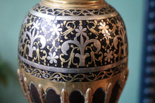 Load image into Gallery viewer, Antique Indian Brass &amp; Bidri Inlay Hookah Base / Vase on Feet
