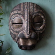 Load image into Gallery viewer, Vintage Cameroonian Beaded Mask – Mid-Century – Metal Eyes &amp; Mouth – 30 × 27 cm
