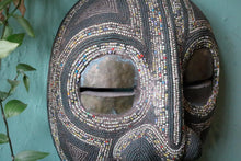 Load image into Gallery viewer, Vintage Cameroonian Beaded Mask – Mid-Century – Metal Eyes &amp; Mouth – 30 × 27 cm
