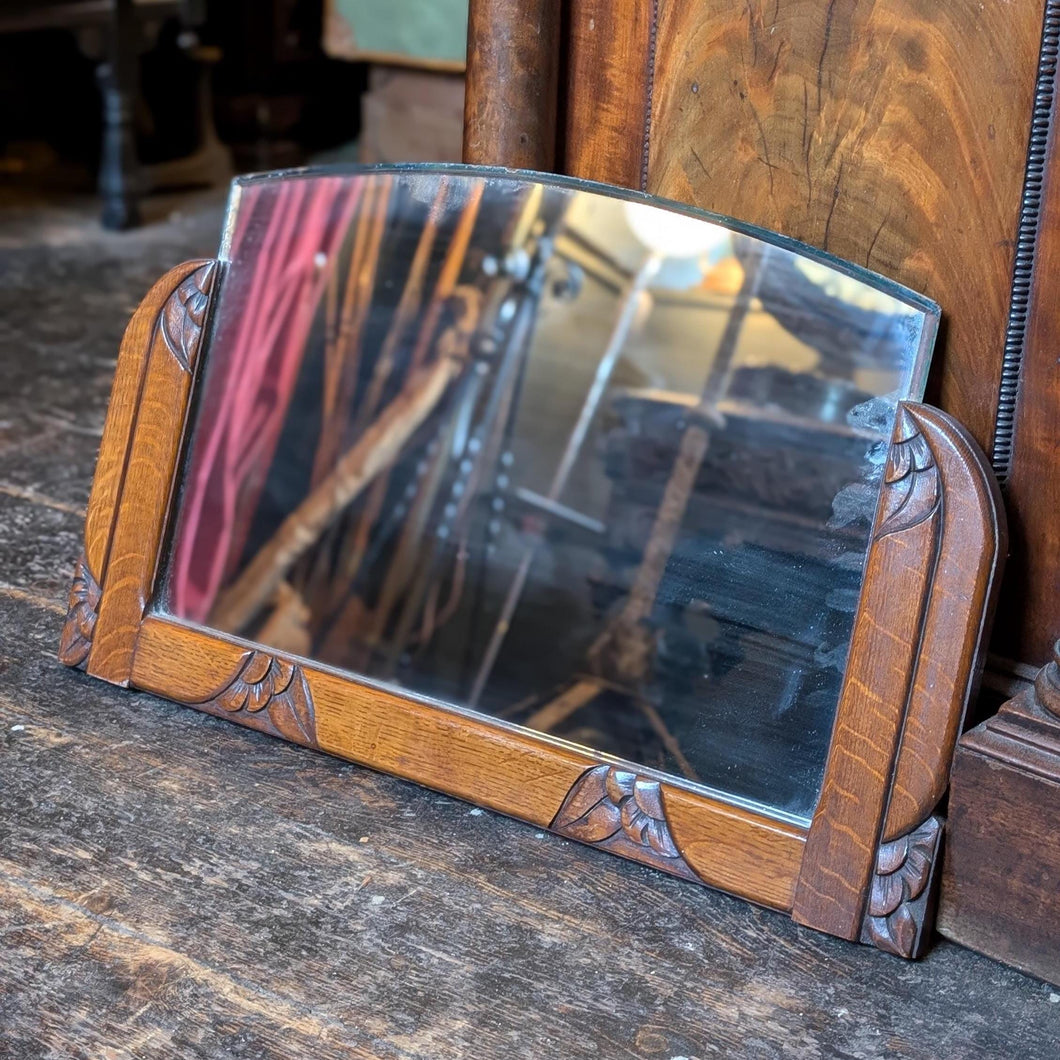 Arts & Crafts Carved Oak Wall Mirror – Arched Plate – c.1900