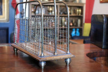 Load image into Gallery viewer, Edwardian Wirework Magazine / Newspaper Rack on Oak Base – Carry Handle – c.1905–15
