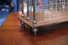 Load image into Gallery viewer, Edwardian Wirework Magazine / Newspaper Rack on Oak Base – Carry Handle – c.1905–15
