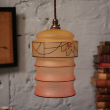 Load image into Gallery viewer, Art Deco Frosted Glass Pendant Light – Geometric &amp; Maple Leaf Design, Rewired
