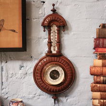 Load image into Gallery viewer, Scandinavian Aneroid Wheel Barometer With Thermometer, Carved Mahogany (C.1900–1920)
