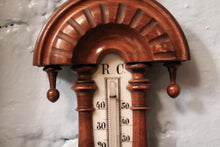 Load image into Gallery viewer, Scandinavian Aneroid Wheel Barometer With Thermometer, Carved Mahogany (C.1900–1920)
