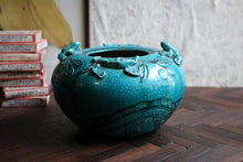 Load image into Gallery viewer, Antique Chinese Turquoise Crackle Glaze Jar with Frogs &amp; Lizards – Handcrafted Ceramic
