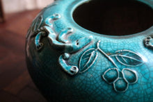 Load image into Gallery viewer, Antique Chinese Turquoise Crackle Glaze Jar with Frogs &amp; Lizards – Handcrafted Ceramic
