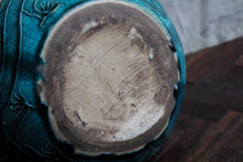 Load image into Gallery viewer, Antique Chinese Turquoise Crackle Glaze Jar with Frogs &amp; Lizards – Handcrafted Ceramic
