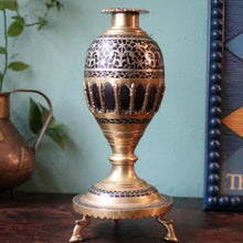 Load image into Gallery viewer, Antique Indian Brass &amp; Bidri Inlay Hookah Base / Vase on Feet
