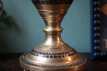 Load image into Gallery viewer, Antique Indian Brass &amp; Bidri Inlay Hookah Base / Vase on Feet
