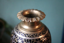 Load image into Gallery viewer, Antique Indian Brass &amp; Bidri Inlay Hookah Base / Vase on Feet
