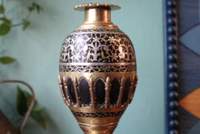 Load image into Gallery viewer, Antique Indian Brass &amp; Bidri Inlay Hookah Base / Vase on Feet
