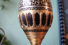 Load image into Gallery viewer, Antique Indian Brass &amp; Bidri Inlay Hookah Base / Vase on Feet
