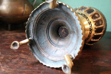 Load image into Gallery viewer, Antique Indian Brass &amp; Bidri Inlay Hookah Base / Vase on Feet
