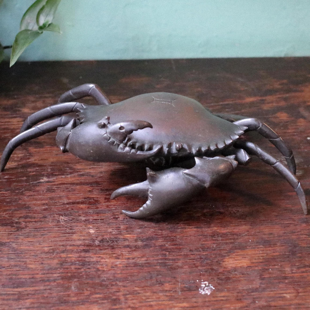 19th-Century French Bronze Crab Inkwell With Hinged Lid