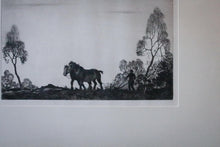 Load image into Gallery viewer, Early 20th.C Drypoint Etching of Plough Team at Dusk – Framed &amp; Mounted
