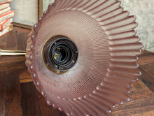 Load image into Gallery viewer, Vintage Brass Wall Sconce with Ribbed Amethyst Glass Shade – Art Nouveau Revival
