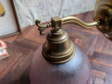 Load image into Gallery viewer, Vintage Brass Wall Sconce with Ribbed Amethyst Glass Shade – Art Nouveau Revival
