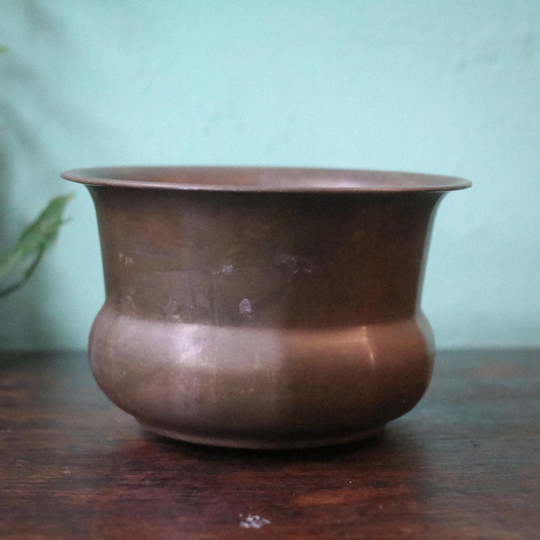Small Vintage Brass Cachepot Planter With Soft Patina