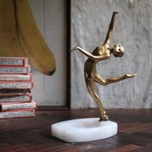 Load image into Gallery viewer, Art Deco Gilt Dancer On White Onyx Pin Tray - C.1930s
