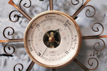 Load image into Gallery viewer, Mid Century Sunburst Iron Barometer With Brass Bezel
