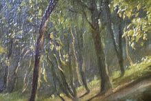 Load image into Gallery viewer, Woodland Stream With Lilies — Signed “E. Schneider, ’10” — Antique Oil On Board In Original Gilt Frame — 75 x 65 cm
