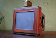 Load image into Gallery viewer, Victorian Quarter-Plate Mahogany Hand Camera Outfit with Brilliant Finder — 3 Dark Slides &amp; Leather Case
