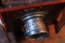 Load image into Gallery viewer, Victorian Quarter-Plate Mahogany Hand Camera Outfit with Brilliant Finder — 3 Dark Slides &amp; Leather Case
