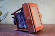Load image into Gallery viewer, Victorian Quarter-Plate Mahogany Hand Camera Outfit with Brilliant Finder — 3 Dark Slides &amp; Leather Case
