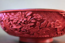 Load image into Gallery viewer, Chinese Cinnabar-Lacquer Bowl with Bright Blue Enamel Liner — c. Mid-20th Century — Ø ~17 cm
