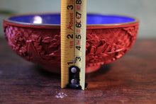 Load image into Gallery viewer, Chinese Cinnabar-Lacquer Bowl with Bright Blue Enamel Liner — c. Mid-20th Century — Ø ~17 cm
