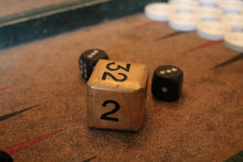 Load image into Gallery viewer, 1930s Backgammon Set in Green Lizard-Grain Case — Bakelite Counters &amp; Doubling Cube
