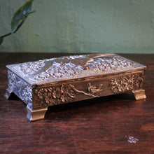 Load image into Gallery viewer, Vintage Japanese Silver-Plated Jewellery Box with Birds &amp; Blossom — Repoussé, Velvet Lined
