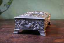 Load image into Gallery viewer, Vintage Japanese Silver-Plated Jewellery Box with Birds &amp; Blossom — Repoussé, Velvet Lined
