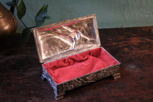 Load image into Gallery viewer, Vintage Japanese Silver-Plated Jewellery Box with Birds &amp; Blossom — Repoussé, Velvet Lined
