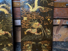 Load image into Gallery viewer, Pair Of Chinoiserie Lacquer Dragon Panels – Faux Scroll Form – 23" x 7.75" Each (59 x 20 cm)
