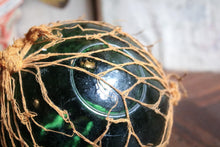 Load image into Gallery viewer, Antique British Glass Fishing Float with Net — “FGC” Maker’s Mark (Forsters Glass Co.), c. 1920–40
