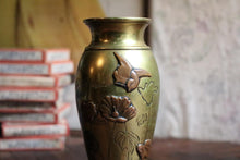 Load image into Gallery viewer, Antique C.1920 Japanese Brass and Copper Vase – Birds &amp; Blossoms
