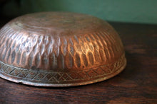 Load image into Gallery viewer, Antique Middle Eastern Hand-Engraved Copper Bowl – Boteh &amp; Calligraphy, 7&quot;
