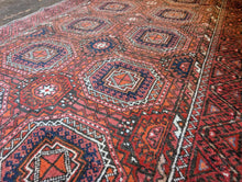 Load image into Gallery viewer, 3&#39;9&quot; x 6&#39;10&quot; – Vintage Afghan Ersari (Turkmen) Hand-Knotted Wool Rug – Brick Red &amp; Indigo – 114 x 208 cm
