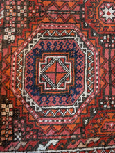 Load image into Gallery viewer, 3&#39;9&quot; x 6&#39;10&quot; – Vintage Afghan Ersari (Turkmen) Hand-Knotted Wool Rug – Brick Red &amp; Indigo – 114 x 208 cm
