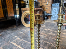 Load image into Gallery viewer, Tall Antique English Barley Twist Brass Candlesticks 19&quot;

