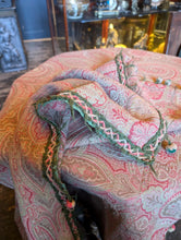 Load image into Gallery viewer, Large Victorian Kashmir-Style Paisley Shawl – Soft Pink &amp; Sage With Pom-Pom Trim - 163 x 163 cm

